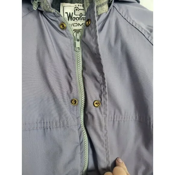 Vintage Woolrich Puffer Parka Coat Jacket Wool Plaid Lined Gray/purple Hooded M? - Picture 3 of 9